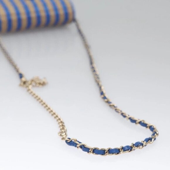 CHANEL Chain Shoulder Bag Raffia Blue CC Auth 115347AM - Picture 8 of 14